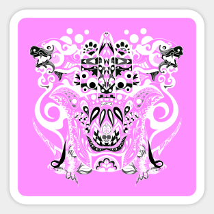 pink immortal tribal kaiju in ecopop pattern Sticker